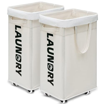 Goodpick 2-Pack Hamper with Wheels & Wash Bag, College Dorm Essentials,75L | Clothes Hamper with Removable Wash Bag for Laundry Room, Large Rolling Laundry Basket with Handles, White - color: White 2-Pack