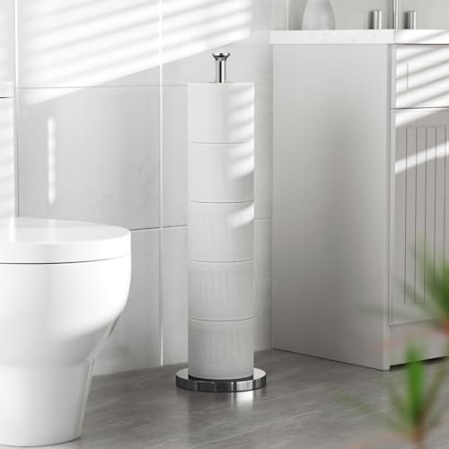 Toilet Paper Holder Stand(with Reserve Function), Free-Standing Spare Rolls Storage Holder, Stainless Steel, Modern Design - color: Chrome
