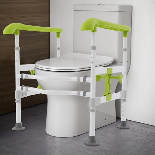 Toilet Safety Rails with Adjustable Height and Width, Stand Alone Toilet | Padded Handles, Bathroom Grab Bar for Elderly Seniors Handicap and Disabled, Freestanding Toilet Arms