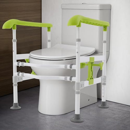 Toilet Safety Rails with Adjustable Height and Width, Stand Alone Toilet | Padded Handles, Bathroom Grab Bar for Elderly Seniors Handicap and Disabled, Freestanding Toilet Arms