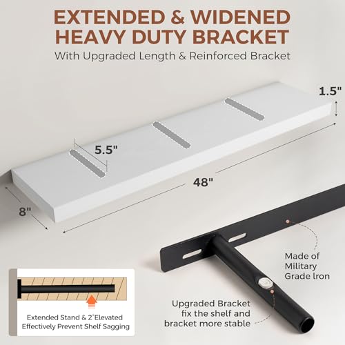 Dreamland White Floating Shelves 48 Inch Long,8 Inch Deep Floating Shelves,48" W x 8" D Wall Shelves for Bedroom,Living Room,Kitchen,Bathroom,Set of 2 - color: White, size: 48 Inch