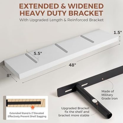 Dreamland White Floating Shelves 48 Inch Long,8 Inch Deep Floating Shelves,48" W x 8" D Wall Shelves for Bedroom,Living Room,Kitchen,Bathroom,Set of 2 - color: White, size: 48 Inch