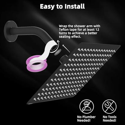 Hibbent All Metal 12 Inch Shower Head, High Pressure Stainless Steel Rain Showerheads, Bathroom Rainfall Showerhead with Ultra-thin Design, Adjustable Brass Ball Joint, Silicone Nozzles, Matte Black - color: Matte Black, size: 12 Inch