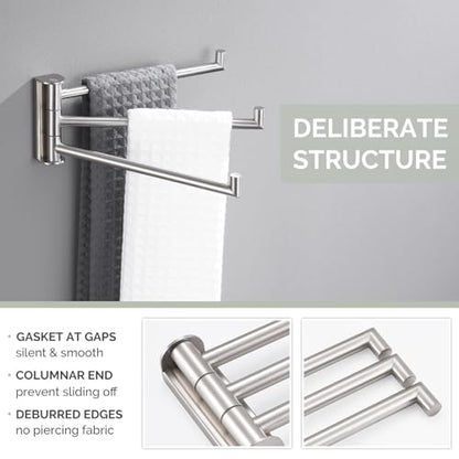Angle Simple Swivel Hand Towel Holder 3 Bars, Brushed Nickel, 9.84" | SUS304 Stainless Steel Bathroom Kitchen Towel Rack Hanger, Fold Flat to the Wall, Screws Mount - color: Brushed Nickel