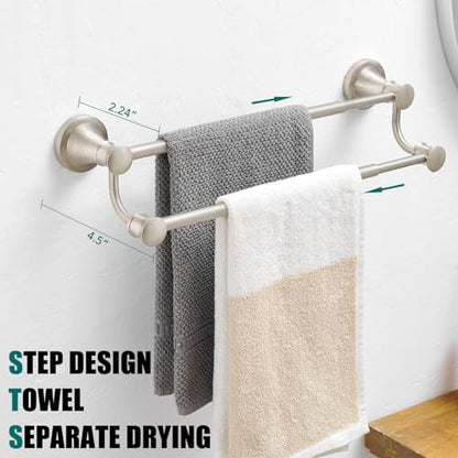 Hoimpro Double Towel Bar Towel Rack for Bathroom Wall Mount Brushed Nickel | Adjustable 16-26 In,Wall Mounted Towel Holder, Stainless Steel, Rustproof, Towel Bar Rod Hanger Hardware Accessories Hotel - color: Brushed Nickel