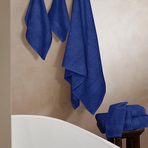 BOUTIQUO 6 Pack Cotton Towel Set, Contains 2 Bath Towels 27x54 inch, 2 Hand Towels 16x24 inch & 2 Wash Coths 12x12 inch, Ideal Everyday use, Ultra Soft Compact & Lightweight - Navy Blue - color: Navy Blue, size: 6 Piece Towel Set