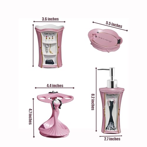 5 Piece Bathroom Accessories Set, Collection Bath Set Features Soap Dispenser, Toothbrush Holder, Tumbler, & Soap Dish (Pink) - size: 5PCS-PINK