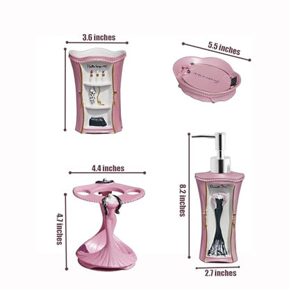 5 Piece Bathroom Accessories Set, Collection Bath Set Features Soap Dispenser, Toothbrush Holder, Tumbler, & Soap Dish (Pink) - size: 5PCS-PINK