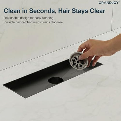12 Inch Linear Shower Drain with Tile Insert Grate, Matte Black 2-in-1 Invisible Floor Drain, cUPC Certified 304 Stainless Steel Trench Drain with Hair Strainer