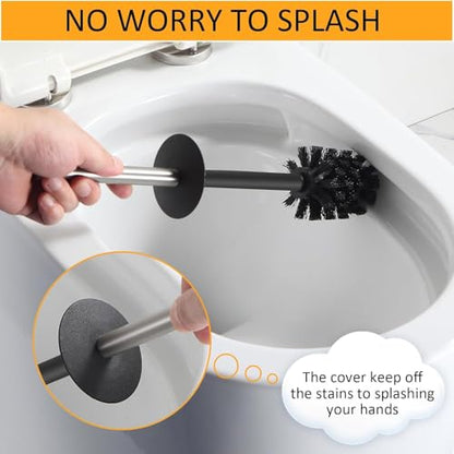 BGL Toilet Brush and Holder Set Brushed Nickel Aluminium Freestanding Toilet Bowl Cleaner Brush and Holder for Bathroom Storage and Organization, Square Design Sturdy and Space Saving - color: Brushed Nickel
