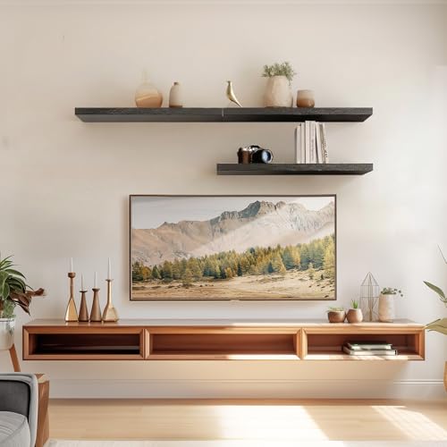 AMADA HOMEFURNISHING Floating Shelves Wall Mounted, 24 x 7 Inch Wall Shelves for Bathroom, Bedroom, Living Room, Black Shelves Set of 2 | Wall Shelves - color: Black, size: 24 inches