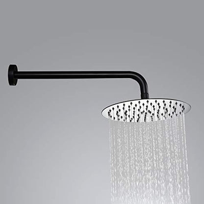 Voolan Shower Arm with Flange and Teflon Tape, Extension Shower Head Arm for Bathroom Fixed Shower Head, Solid Stainless Steel, Wall Mounted (24 Inch, Black) - color: Black, style: 24 Inch