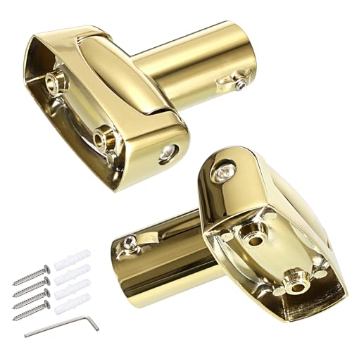 KoKone Shower Curtain Rod Bracket Set of 2 Adjustable 180° Rotation Bracket | for Curved Shower Curtain Rod Sturdy Zinc Alloy Wall Mounted Curtain Rod Holder for Bathroom, Wardrobe, Kitchen, Gold