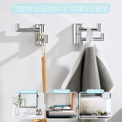 Angle Simple Towel Hook, Swivel Hand Towel Holder, Polished Chrome, 2 Pack | SUS304 Stainless Steel Robe Coat Hooks, Move from Side to Side, Fold to the Wall, for Bathroom Kitchen Closet, Screws Mount - color: Polished Chrome, size: 2 Pack
