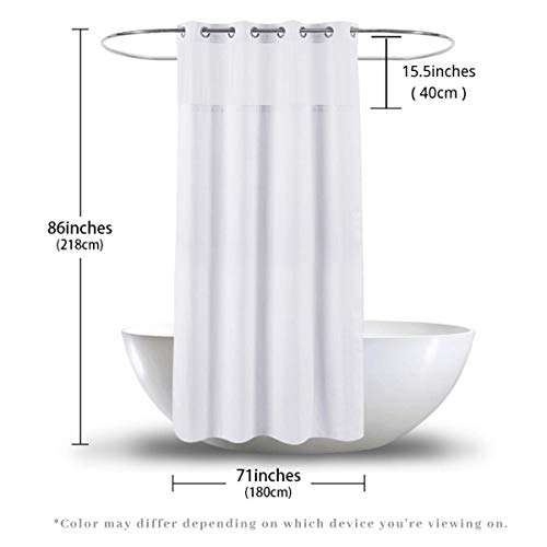71x86 White Waffle Weave Fabric No Hooks Shower Curtain with Removable Polyeste Liner - Heavy Duty Bath Curtain with See Through Top Machine Washable - color: White, size: 71"W x 86"L (Pack of 1)