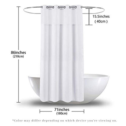 71x86 White Waffle Weave Fabric No Hooks Shower Curtain with Removable Polyeste Liner - Heavy Duty Bath Curtain with See Through Top Machine Washable - color: White, size: 71"W x 86"L (Pack of 1)