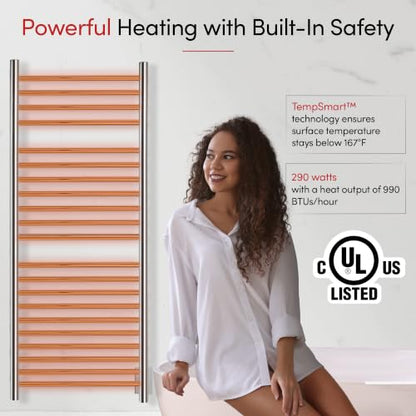 WarmlyYours Vida Heated Towel Rack, 21 Bars, Polished Steel | Wall-mounted hardwired electric towel warmer, 304 stainless, even heat distribution, spa comfort for large bathrooms