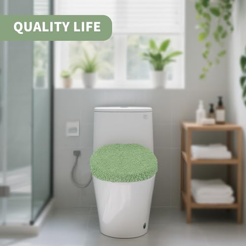 Soft Microfiber Toilet Lid Cover 17.5" x 15" Machine Washable | Solid Toilet Seat Cover Adjustable Rubber Backing Fits Most 16 -17.5" L x 14-16" W Round Oblong and Elongated Toilet Seat - color: Sage Green