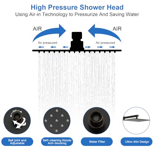 RUMOSE Rainfall Shower System with 4 Full Body Jet 4 Mode Shower Faucet Set | 12 Inch Rain Shower Head, 2 in 1 Handheld Spray, Oil Rubbed Bronze Brass Shower Jet Shower Fixtures, Wall Mounted - color: Oil Rubbed Bronze