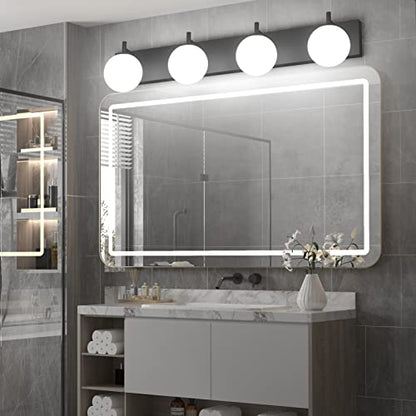 Aipsun Bathroom Light Fixtures, 4 Lights Matte Black Vanity Light, Modern Wall Sconces Lighting, Modern Bath Wall Mounted Lights with Milky Glass Globe(Exclude Bulb) - color: Black, size: 4 Lights