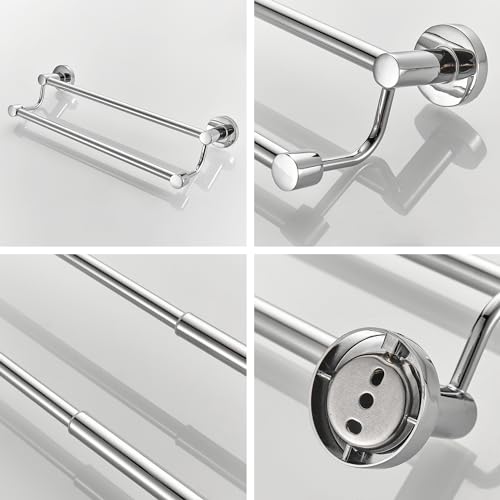 Adjustable Double Towel Racks for Bathroom 15 to 26.5 Inch Towel Bar, Expandable Bright Chrome Double Bath Towel Holder, Wall Mount with Screws Towel Bar Rod - color: Double Rack-polished