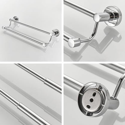 Adjustable Double Towel Racks for Bathroom 15 to 26.5 Inch Towel Bar, Expandable Bright Chrome Double Bath Towel Holder, Wall Mount with Screws Towel Bar Rod - color: Double Rack-polished