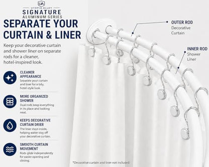 Double Curved Aluminum Shower Rod, White - color: White