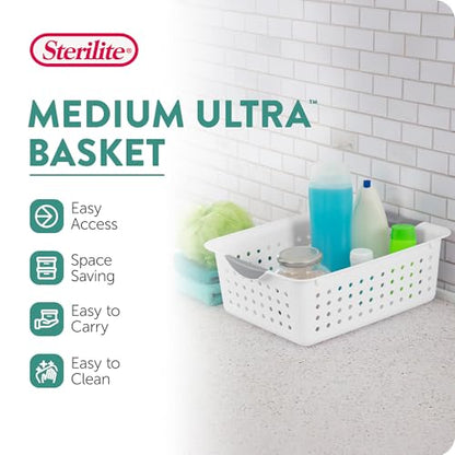 Sterilite Medium Ultra™ Basket, Open Plastic Storage Bin, White, 6 Pack | Classic Storage Organizer Baskets for Countertops, Pantry Shelves, Kitchen Cabinets, Laundry Rooms & Home Offices