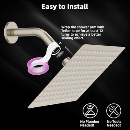 Hibbent All Metal 12 Inch Shower Head, High Pressure Stainless Steel Rain Showerheads, Ultra-thin Bathroom Rainfall Showerhead, Adjustable Brass Ball Joint, Silicone Nozzles, Brushed Nickel - color: Brushed Nickel, size: 12 Inch