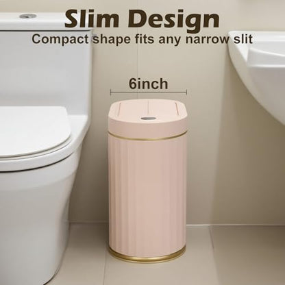 SYNCVIBE Bathroom Sensor Trash Can, 2 Gallon, Butterfly Lid, Pink | Automatic Garbage Can, Waterproof Slim Trash Bin, Under-Counter IPX5 Wastebasket for Dorm, Kitchen, Bedroom and Living Room - color: Pink