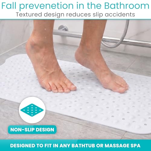 Vive Bathtub Mat for Bath & Shower Floors - Anti Non Slip Suction Rubber | Skid Pad for Tub, Bathroom, Elderly, Kids - Eco-Friendly, Resistant Strong, Textured Rectangle Grip - Machine Washable - color: Clear