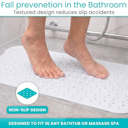 Vive Bathtub Mat for Bath & Shower Floors - Anti Non Slip Suction Rubber | Skid Pad for Tub, Bathroom, Elderly, Kids - Eco-Friendly, Resistant Strong, Textured Rectangle Grip - Machine Washable - color: Clear