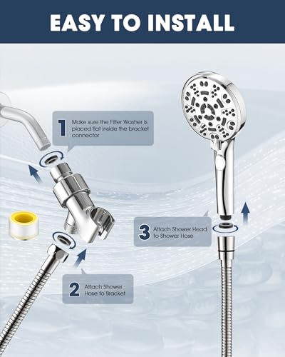 Handheld Shower Head with 6.56ft Extra Long Hose, On Off Switch 8-Seting High Preesure Hand Held Showerhead, Low-Reach Adhesive Holder for Kid, Disable& Elder (Chrome) - color: Chrome