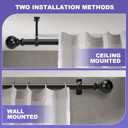 Heavy Duty Steel Curtain Rod 1 Inch Diameter - Adjustable 30-144 Inches for Windows, Room Dividers and Indoor/Outdoor Use - Rust-Resistant Matte Black Finish, Sturdy Metal Brackets Included - size: 30" - 144"