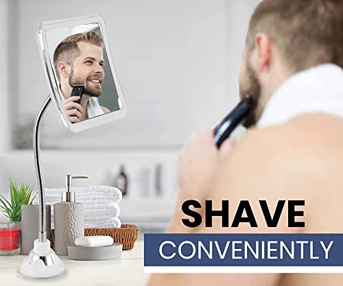 Anti Fog Flexible Gooseneck Shower Mirror, 6.3" x 6.3" | Fogless Shaving Mirror for Bathroom with Height Adjustable Gooseneck Extension, Upgraded Suction Cup & Shatterproof Surface