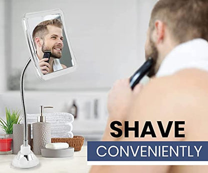 Anti Fog Flexible Gooseneck Shower Mirror, 6.3" x 6.3" | Fogless Shaving Mirror for Bathroom with Height Adjustable Gooseneck Extension, Upgraded Suction Cup & Shatterproof Surface