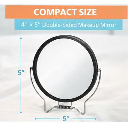 Tabletop Makeup Mirror with Stand, Double Sided 1X/2X Magnification, 5" x 4" Oval Vanity Mirror, 360° Swivel Desk Mirror for Bathroom Countertop, Portable Cosmetic Mirror for Travel and Bedroom