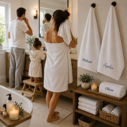 Personalized Towel Set, Custom Bath Towels with Name, Turkish Cotton Blue | Bath Sheet, 100% Cotton, Embroidered, Monogrammed, Customized Gift For Adults, Wedding, Bridal Shower, Housewarming - color: Mid Blue, size: Oversized Bath Sheet - 1 Piece