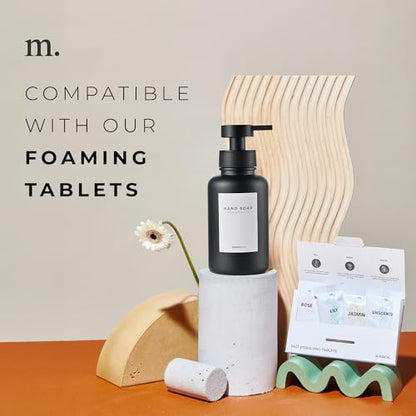 MaisoNovo Glass Foaming Soap Dispenser 14 Oz | Glass Bottles Pumps x 2 Black with Tray - color: Black Bottles/Black Plastic Pumps/Ceramic Tray