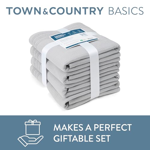 TOWN & COUNTRY BASICS 4-Piece Waffle Woven Terry Stripe Bath Towel Set, 30x56-Inch, 100% Cotton, Quick Dry, Gray - color: Light Grey
