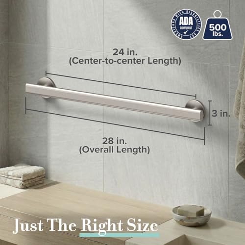 Gatco 672SN Nouveau 24" L Grab Bar, Satin Nickel/ADA Compliant Stainless Steel Safety Grab Bar for Bathroom - color: Satin Nickel, size: 24 Inch