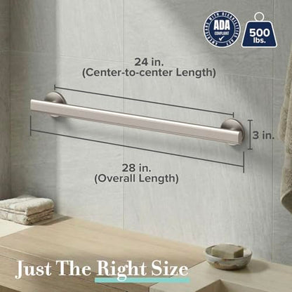 Gatco 672SN Nouveau 24" L Grab Bar, Satin Nickel/ADA Compliant Stainless Steel Safety Grab Bar for Bathroom - color: Satin Nickel, size: 24 Inch