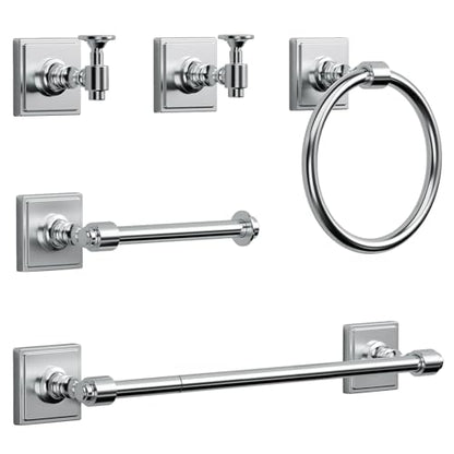 VEHCIL Polished Chrome Bathroom Towel Bar Set, 5 Piece Bathroom Hardware Accessory Set, SUS304 Stainless Steel 24" Towel Rack Holder Set for Bathroom, Wall Mounted - color: Polished Chrome