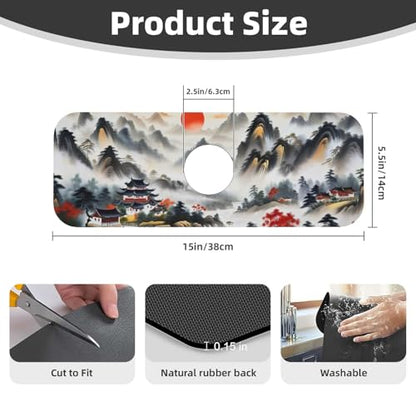 Chinese Sun Mountain Tower Garden Fashion Kitchen sink faucet pad, strong water absorption, anti slip, easy to clean, very suitable for splash and drip prevention, suitable for kitchens and bathrooms - color: Chinese Sun Mountain Tower Garden Fashion