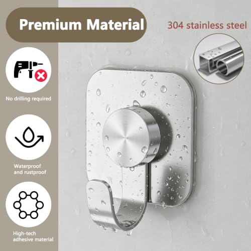 Aikzik 4 Pack Large Heavy Duty Wall Hooks - 26lb Max, Stainless Steel Adhesive Towel Hooks for Hanging Towel, Coat, Robe, Sticky Towel Holder for Wall Mount in Bathroom, Kitchen, Shower, Door - Silver - color: Silver
