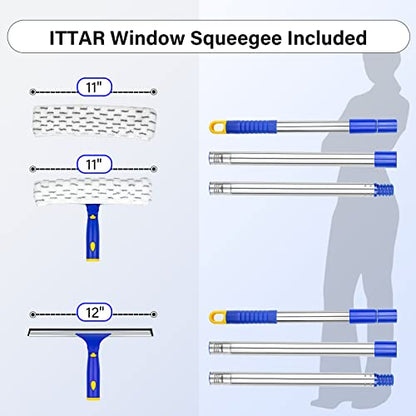 Window Squeegee with 2 Sets Separate Pole, 12" Rubber Squeegee and 11" Microfiber Pads, 60"-73.6" Telescopic Window Cleaning Kit with Rotating Head for High Windows, Shower Glass, Car Windshield - color: White&blue