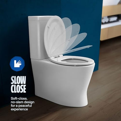 HIGHCRAFT Premium Round Toilet Seat with Slow-Close Design, Adjustable Hinges & Quick Removal Mechanism - Molded Wood Toilet Seat - Fits Standard Round Toilets - Toilet Seat in White - color: White, size: Round