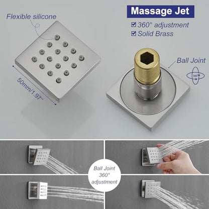 RUMOSE Rainfall Shower System with 4 Full Body Jet 4 Mode Shower Faucet Set | 12 Inch Rain Shower Head, 2 in 1 Handheld Spray, Brushed Nickel Brass Shower Jet Shower Fixtures, Wall Mounted - color: Brushed Nickel