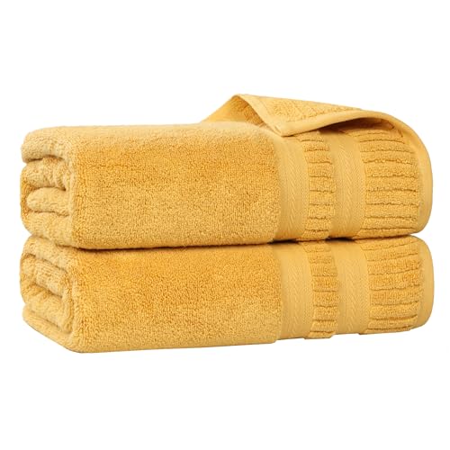 Superior Venice Zero Twist Cotton Medium Weight Bath Sheets, for Guest Bath, Bathroom, Shower, Spa, Plush Towels, Essentials, Ribbed Textured Border, Oversized Towels, Set of 2, Gold