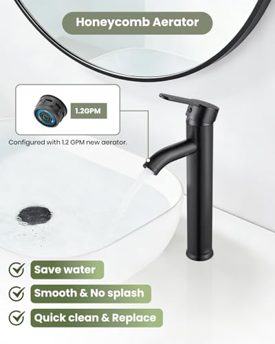 gotonovo Bathroom Vessel Sink Faucet Metal Pop Up Drain, Oil Rubbed Bronze | Tall Bathroom Faucet 1 Hole Single Handle Modern Round Body, cUPC Water Supply Hoses, for Basin Vanity Lavatory Restroom Rv - color: Bronze